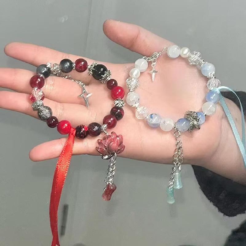 Chinese Style Nezha Aobing Derivative Beaded Bracelet Anime Couple Bracelets Simple Retro Stretch Bracelet Jewelry Gifts