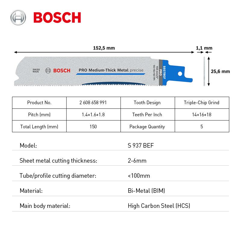 Bosch Saw Blades Pro Medium-Thick Metal Precise Reciprocating Saw Blades
