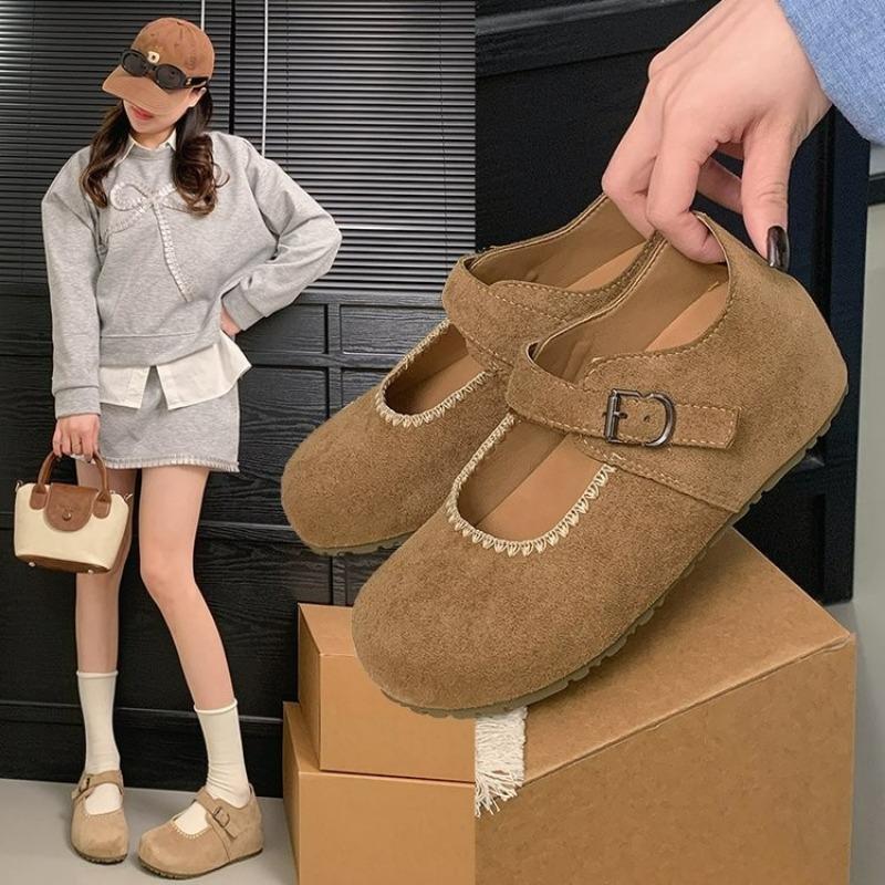 

Women s Suede Mary Jane Shoes Retro Buckle Strap Casual Flat Shoes Comfortable Round Toe Daily Footwear 40 хакі