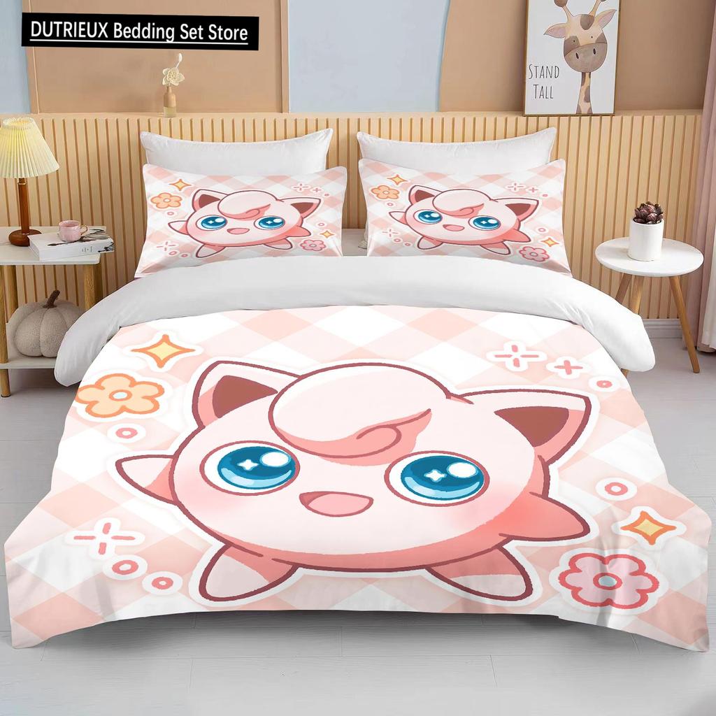 10 Sizes Pokemon Jigglypuff Print Pink Bedding Set Duvet Cover 1 Duvet Cover 2 Pillowcases Adult and Children Bedding Set Luxury