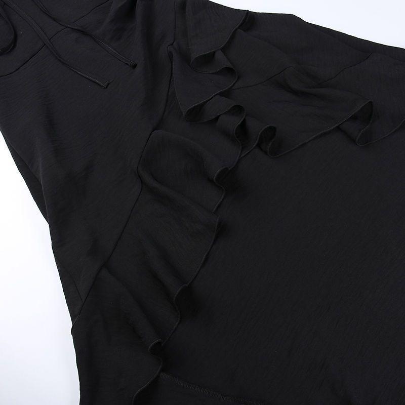 New Chinese Style Summer Bubble Sleeves Slimming Irregular Lace Up Dress