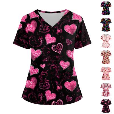 Women's Fashion V-Neck Short Sleeve Overalls With Pockets  Print Tops  Clothes