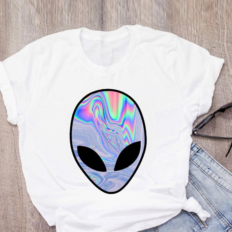 Women Graphic Cartoon Alien Color Ladies Summer Print T Shirt Shirt Tops Lady Clothes Womens