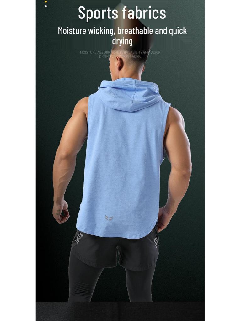 Men's Quick-Dry Hooded Sleeveless T-Shirt for Fitness and Boxing