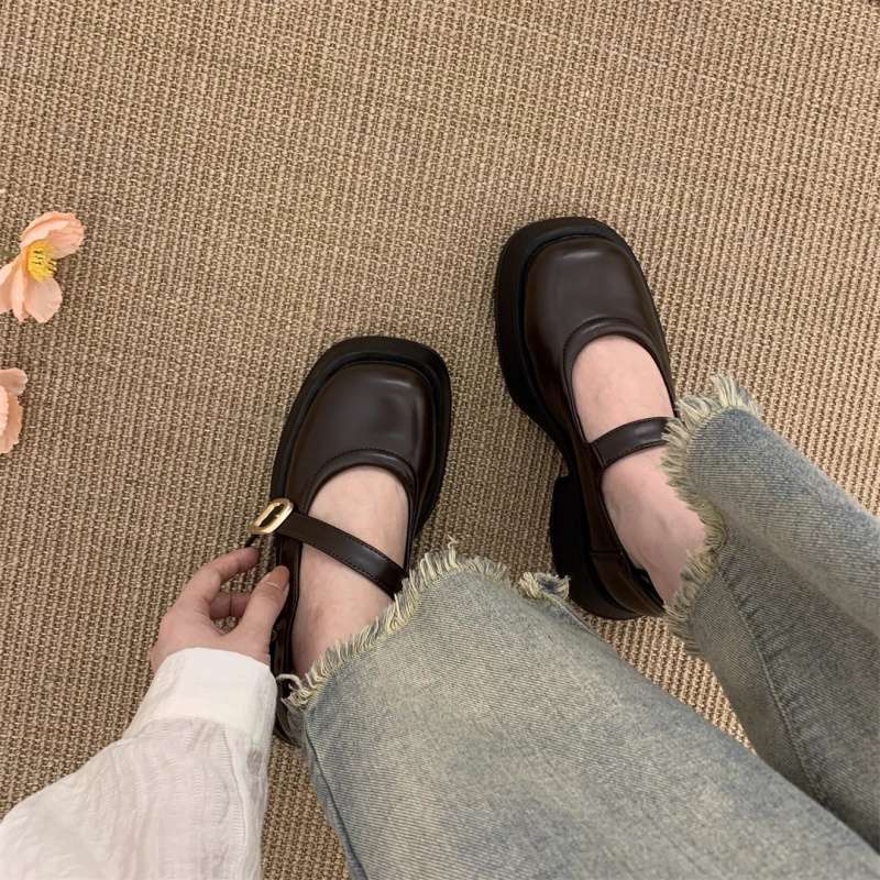 Small platform loafers women's small leather shoes summer niche versatile Mary Jane women's shoes thick heel heightening single shoes