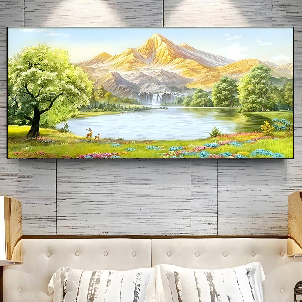 Póster de Papel Pintado Estilo Pintura al Óleo con Paisaje de Lago sin Marco para Decoración de Sala de Estar/Dormitorio