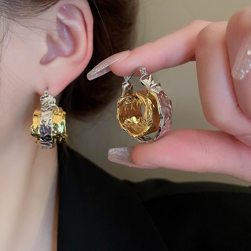 Personalized Contrasting Colors Pleated Circle Double Ear Buckle Earrings Premium Earrings