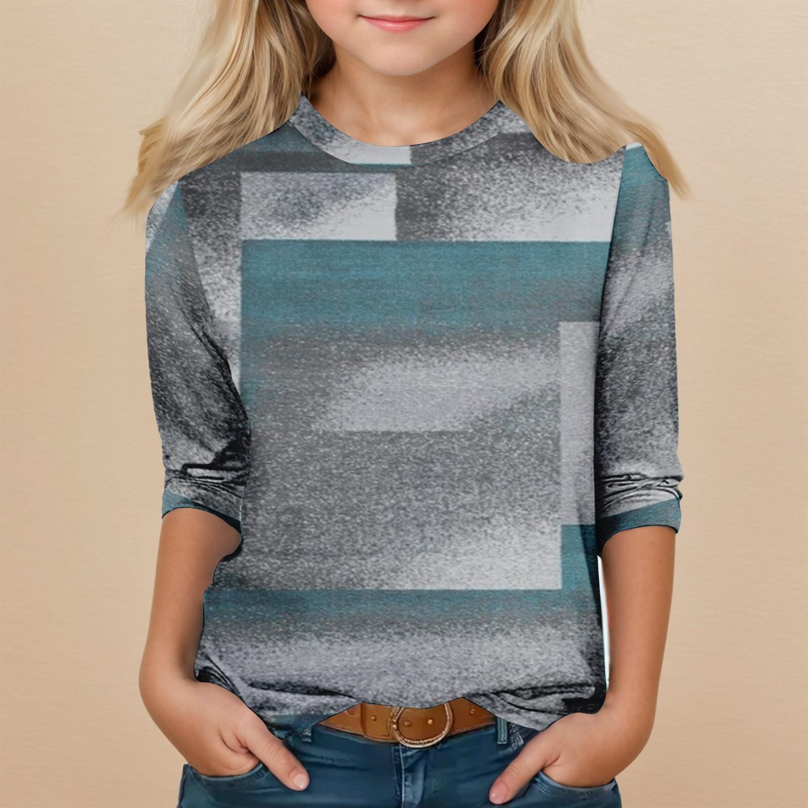 

Детская футболка с рукавом 3/4, повседневная футболка с принтом, круглый вырез, блузка-пуловер 130