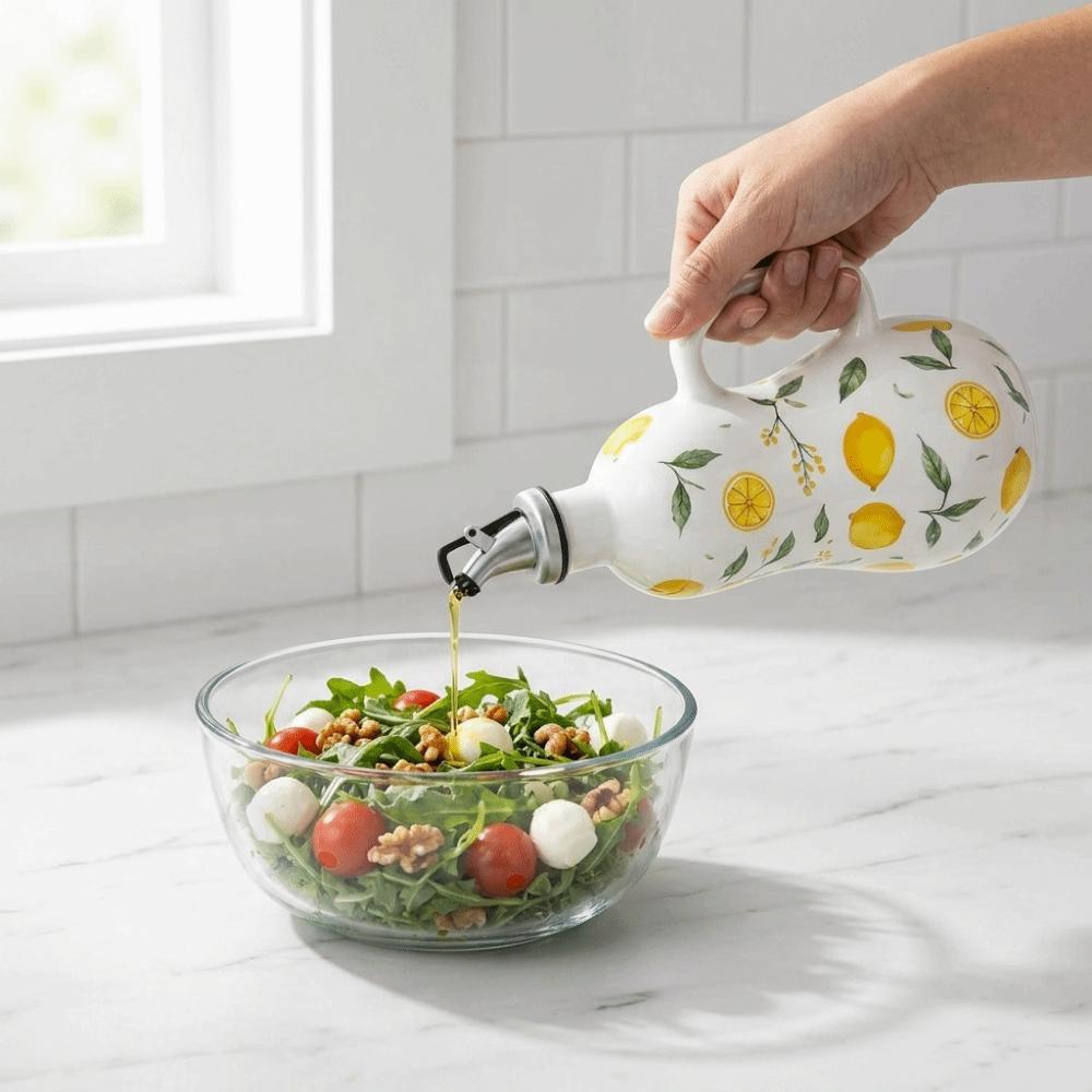 Ceramic Olive Oil Dispenser Leak-proof Vinegar Can Retro Style Seasoning Bottle for Home
