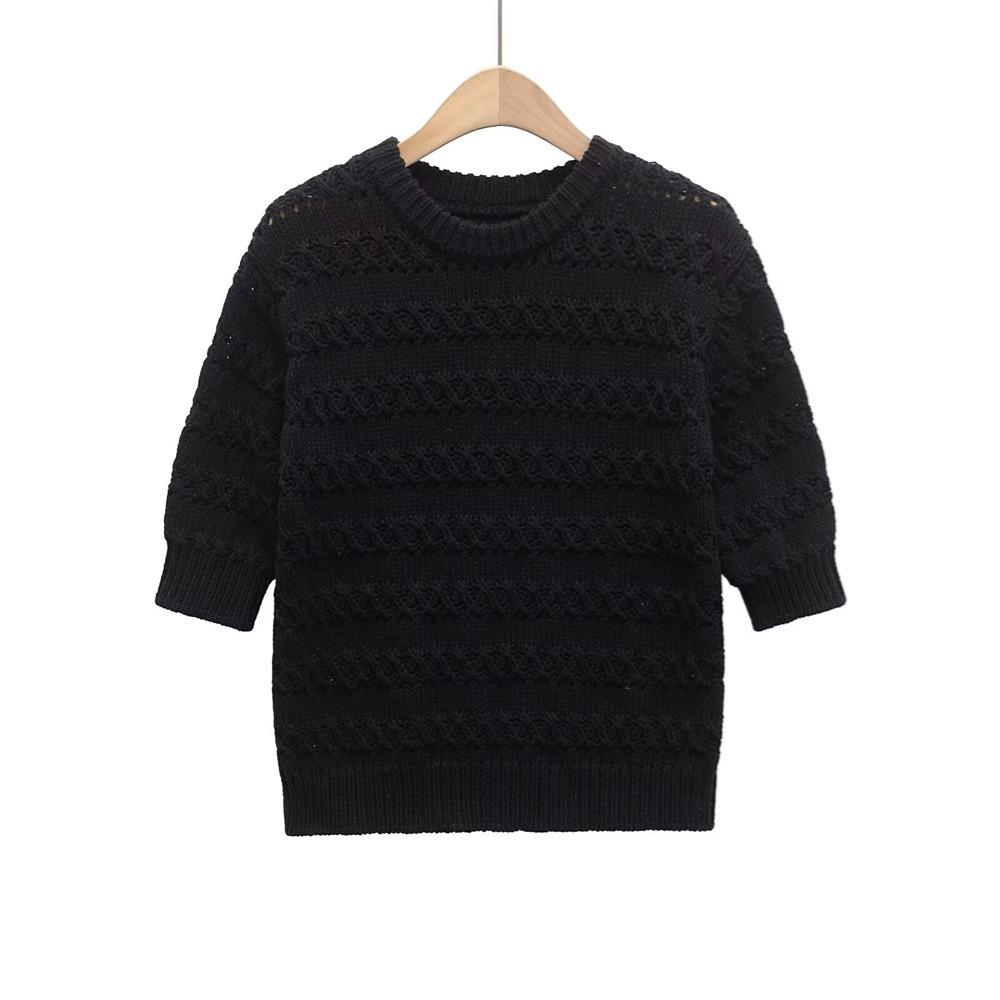 

Женский вязаный свитер с круглым вырезом и ажурной вязкой, весна/лето 2025 Medium чёрный