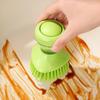 Cleaning Brush with Refillable Liquid Dispenser Soft Nylon Bristles Non-Stick Oil Removal Kitchen Brush Hand Protection Cleaning Brush