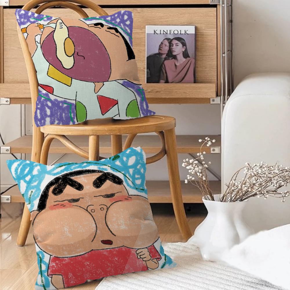 Watercolor Crayon Shin-chan Cushion Cover Car Throw Pillow Case For Sofa Car Christmas Gift 40x40cm 45x45cm