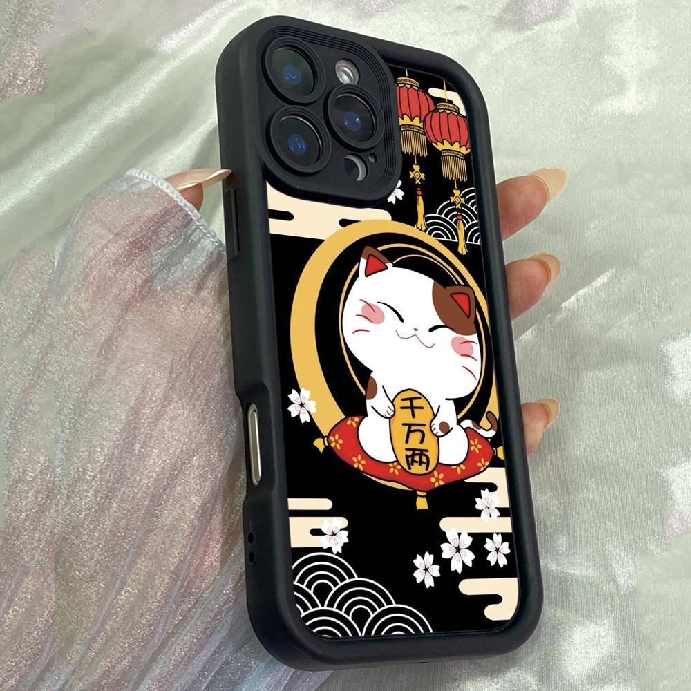 JT212 Cute Fortune Cat Cartoon for iPhone 17 16 15 14 Pro Max Samsung S26 S25 Ultra A17 A16 A07 A56 A15 A06 Xiaomi 15T Redmi 15c 14C Soft TPU Case