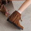 Fashion Ladies Casual Vintage Solid Color Fringe Booties Comfortable Platform Mid Cylinder Round Head Zip Ankle Boots Women Black Brown
