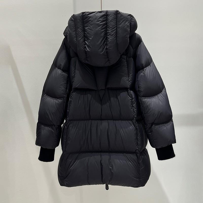 Womens Mid-Length Hooded Puffer Coat With 86-90% White Duck Down Warm Thick Winter Outerwear Loose Fit Elegant Commuter Style