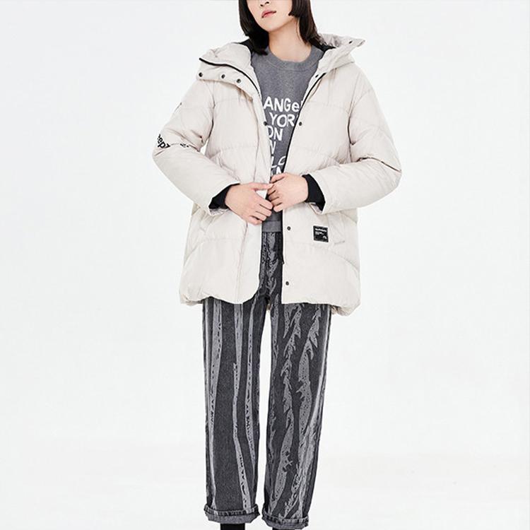 Li Ning Warm Hooded Down Jacket Women Outerwear Cloudy-Gray AYMP032-5