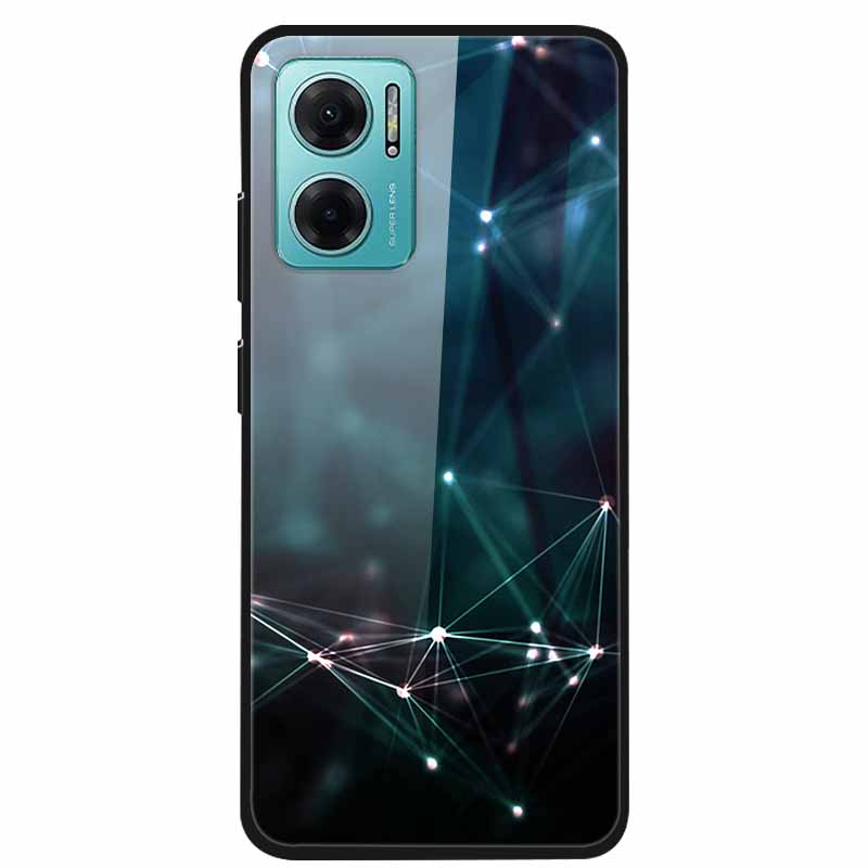 Case For Xiaomi Redmi Note 11E Luxury Tempered Glass Hard Back Cover For Redmi Note 11E Capa Shockproof Flower Funda Wolf Coque
