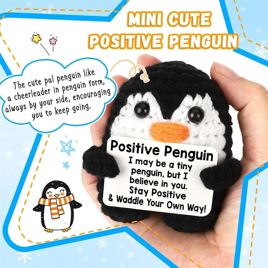 Energia positiva pinguim fofo produtos de lã artesanais gancho tecelagem bonecas presentes divertidos animais