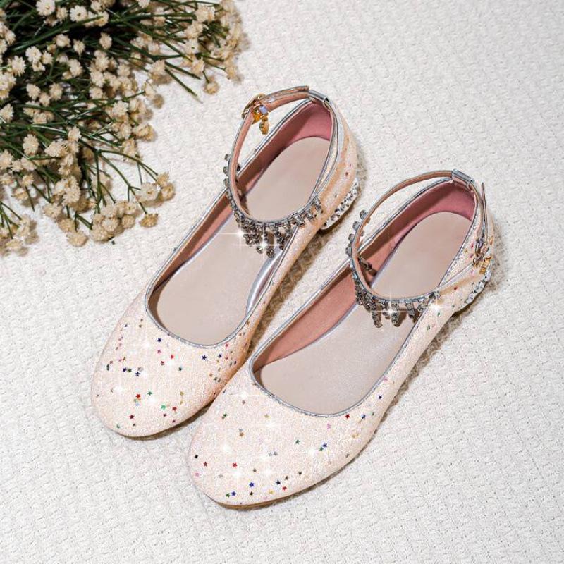 

Новые четырехсезонные туфли с кристаллами для девочек, туфли принцессы на мягкой подошве из говяжьей кожи, детская обувь для девочек-школьниц, кожаная обувь для показа на подиуме 39 (inner length 24.5cm)