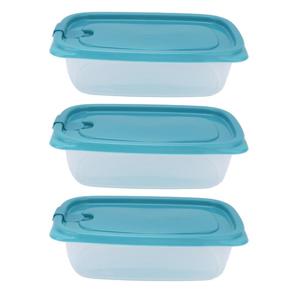 3PCS With Lid Food Storage Container Plastic Rectangular Food Container For Kitchen синий