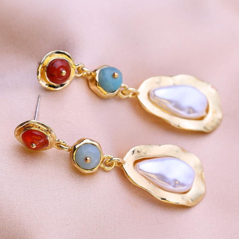 KNIKOO Geometry Long Earrings For Women Fashion Flower Pearl Earrings Jewelry For Wedding Party Gifts Drop Earrings