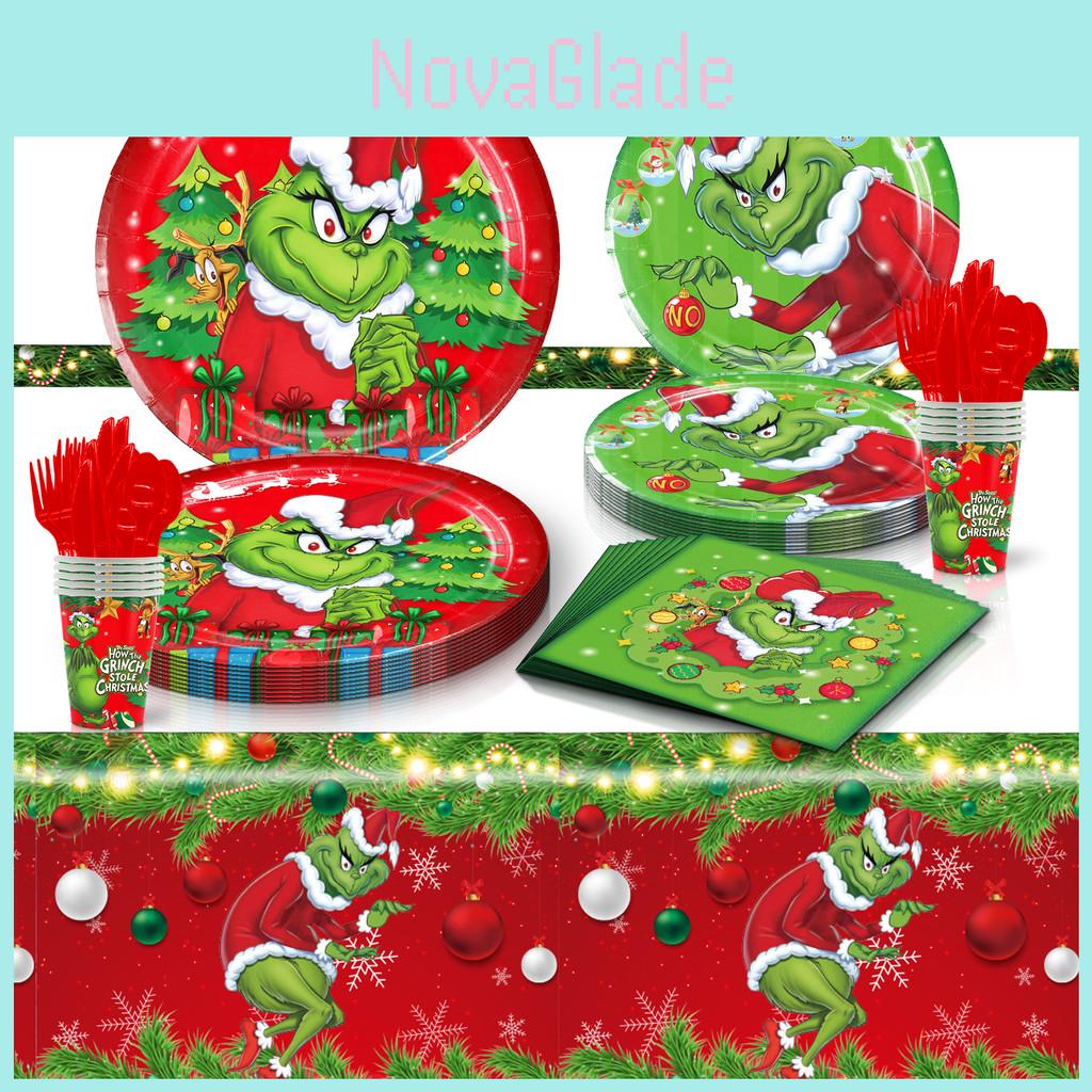 Theme Christmas Party Disposable Tableware Set With Colorful Paper Plates Cups Napkins