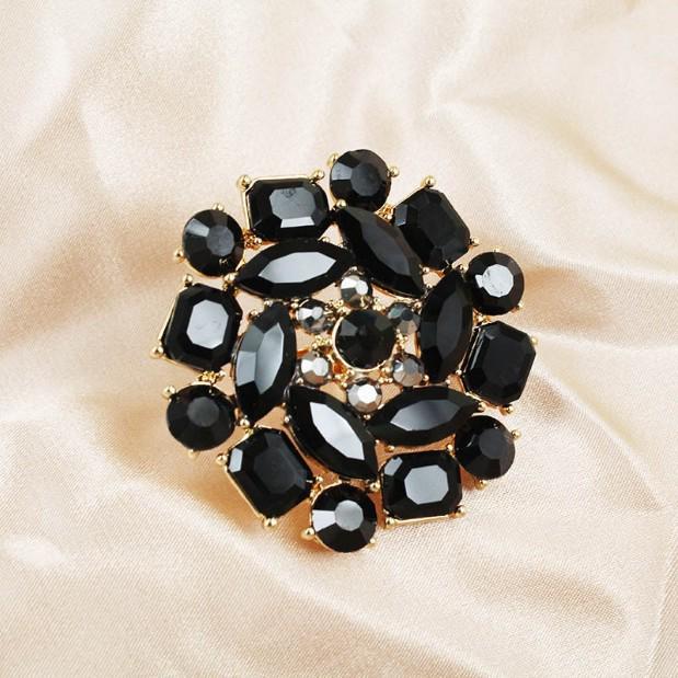 European & American Retro Style Rhinestone Flower Ring - Women's Large Size, Open Design