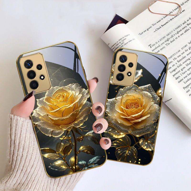 Élégante rose dorée Pour Samsung A 01 52S A04 A05S A10 A12 A13 22 23 24 36 42 M02 Note 10 20Ultra 8 9 Coque de téléphone en verre doré