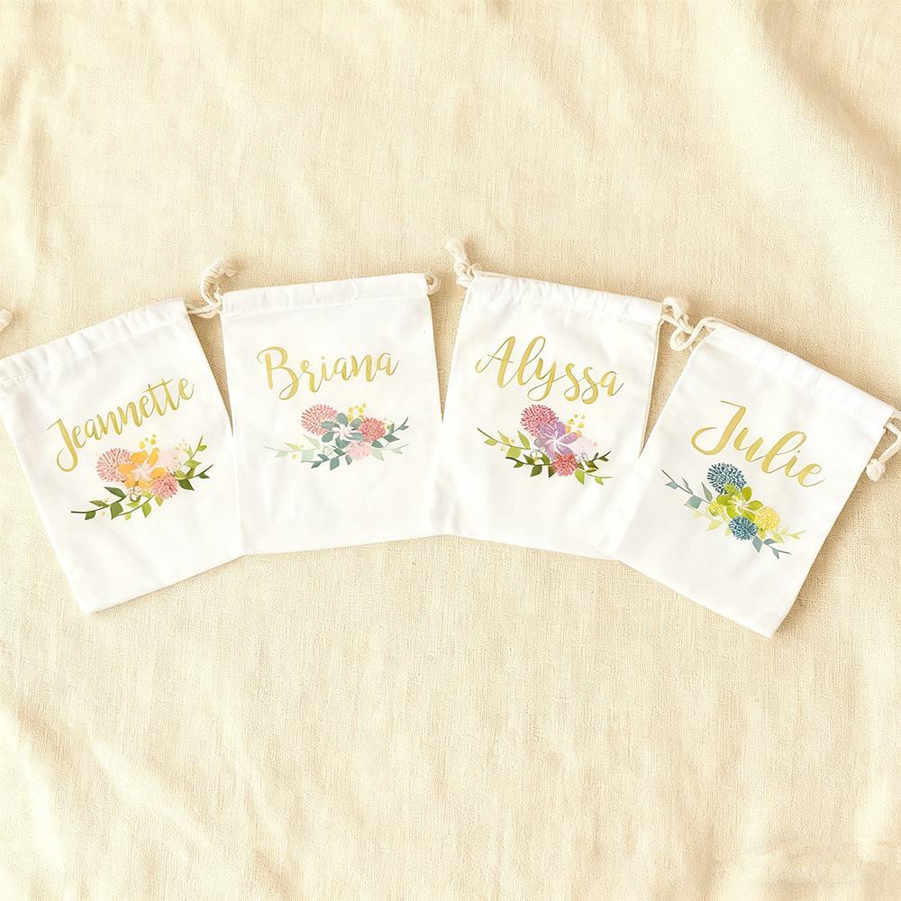 Personalized Muslin Favor Bags Floral Bridesmaid Gifts Wedding Favor Bags Birthday Bridal Shower Bachelorette Party Decoration