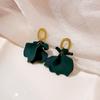 Folded Petals Fringed Long Earrings Retro Hong Kong Style Metal Dark Green Classic Contrasting Color Design Earrings Women