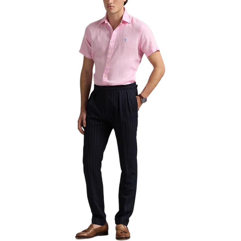 Polo Ralph Lauren Ss25 Logo Embroidered Single-Breasted Linen Short Sleeve Shirt Men shirts Light-Pink MNPOWOV1N820882-650