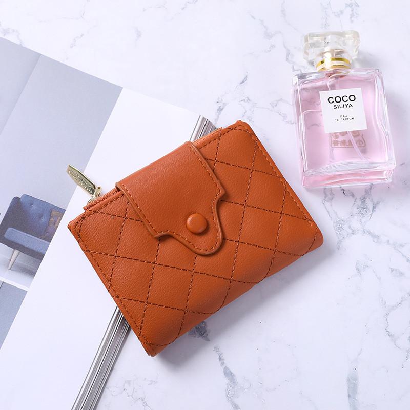 Стильный женский короткий кошелек из мягкой ПУ-кожи с ромбовидной молнией и кармашком для фото Coffee