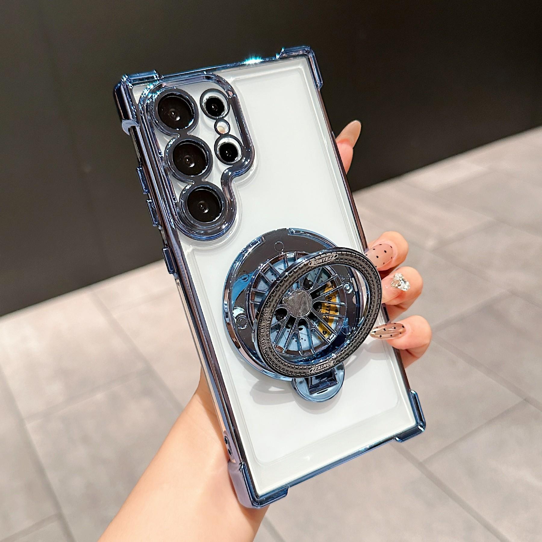 

For Samsung Galaxy S24 Ultra Phone Case Gyroscope Kickstand Electroplating TPU PC Mobile Cover Blue