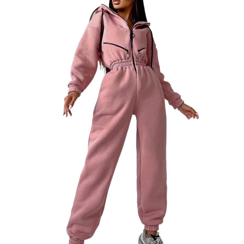 2024 Sporty Casual Women's Hooded Jumpsuit Set