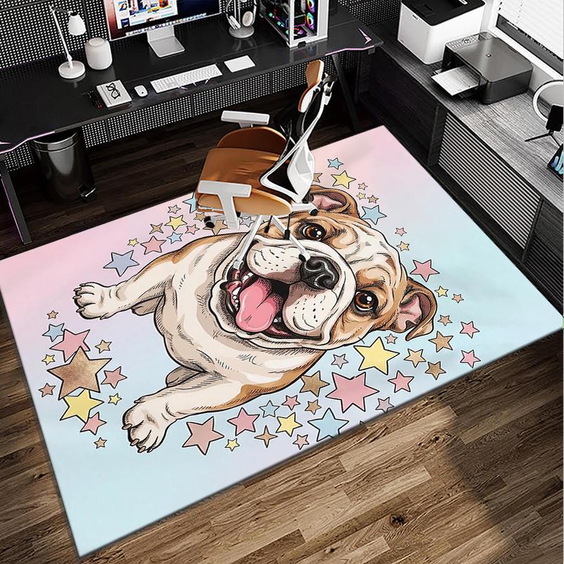 Cartoon Bulldog Stars Office Rug Chair Mat, Entryway Carpet, Suitable for Front Door, Bedroom, Living Room, Desk, Holiday Gift
