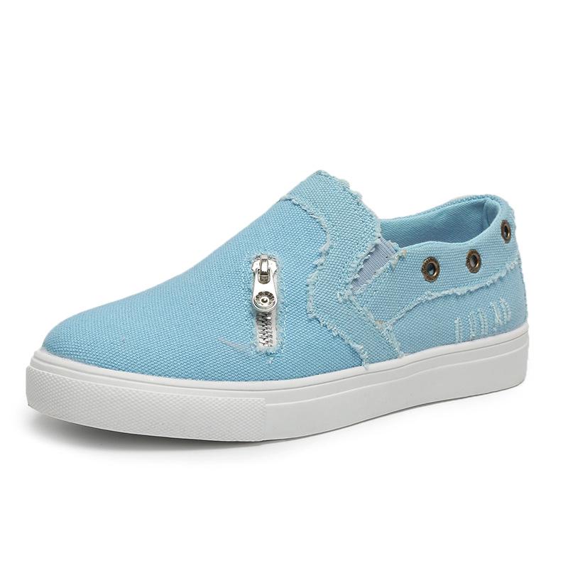 

Casual versatile one-pedal canvas shoes denim flats couple shoes women s shoes 35 синій