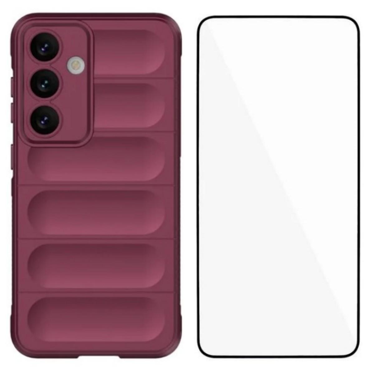 

Для Samsung Galaxy S24 Чехол из ТПУ WANLONFENG Серия HD Противоскользящий Чехол для Телефона с Закаленным Стеклом Wine Red