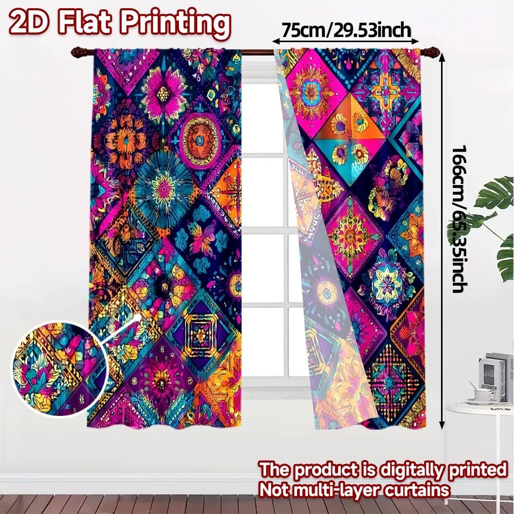 2pcs   2D FLAT PRINTING Curtains (Without Rod) Colorful Mosaic Creative Chic Curtains Polyester Curtains Festive Decorative for