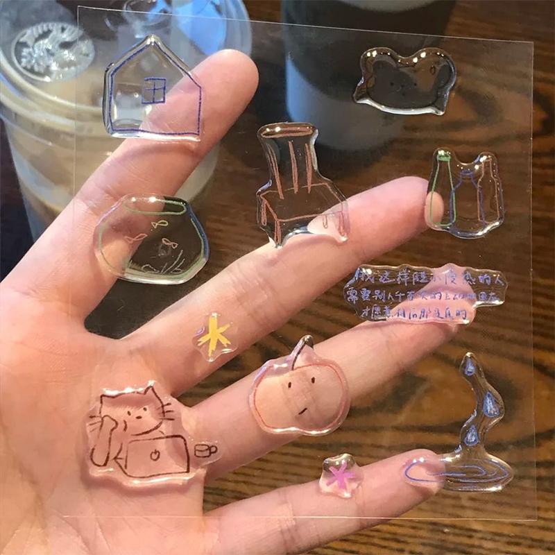 

Transparent Doodle Style Stickers - Cat, House & Plant Themed Stickers for DIY Crafts & Planners