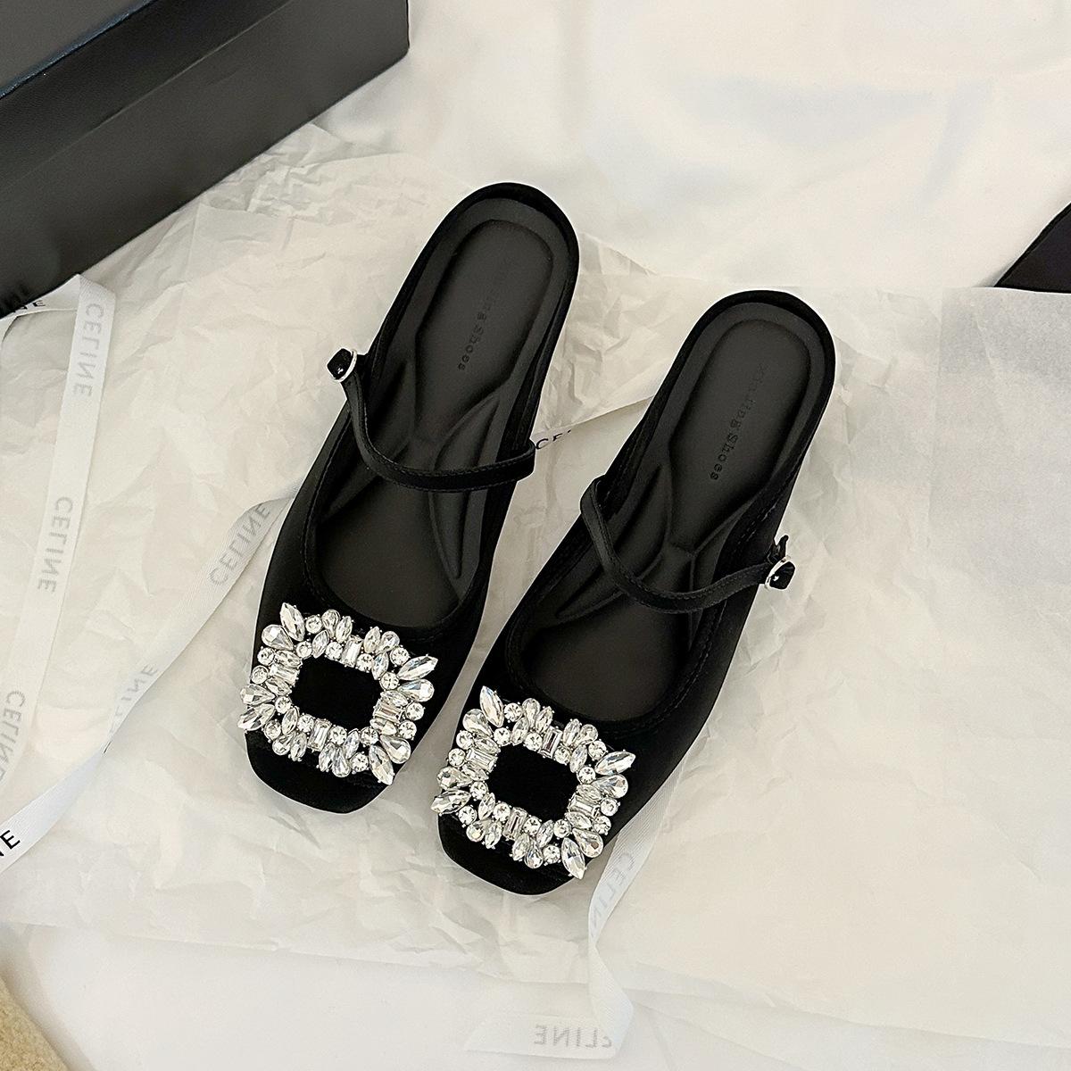 

796-7 French Mary Jane square head inner height increase single shoes women s shoes new spring and autumn fashion banquet half drag women s shoes 35 чёрный