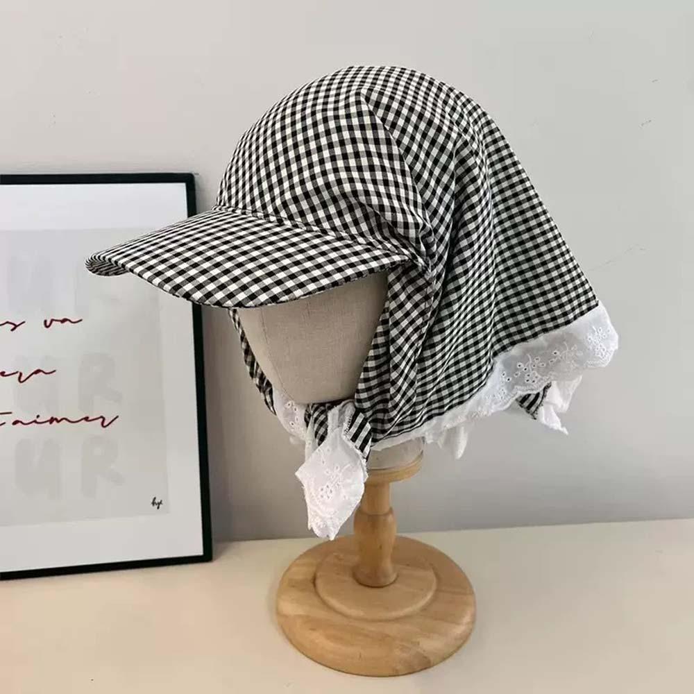 Fashion Rural Style Headscarf Baseball Hat Breathable Plaid Scarf Peaked Cap Cotton Sunshade Triangle Headscarf Hat Camping