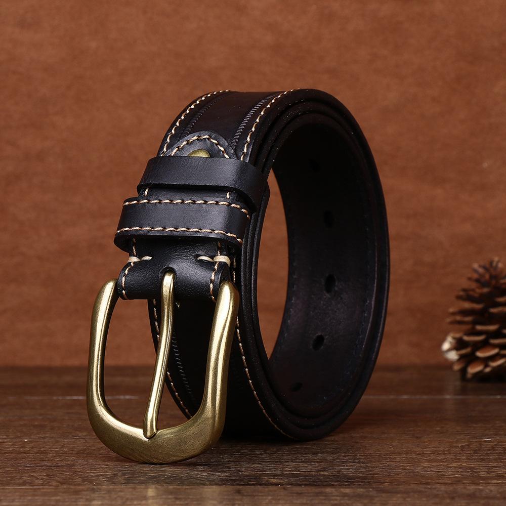 Belt Men's Genuine Leather First Layer Cowhide Copper Buckle Lazy New Trendy Versatile Men's Belt