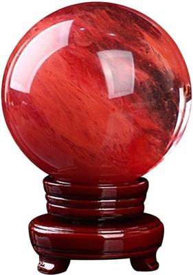 Red Quartz Crystal Ball, Lucky Charm, with Wooden Base, Natural Stone Feng Shui Item, Feng Shui Interior Decor, for Boosting Career, Financial, and Ro