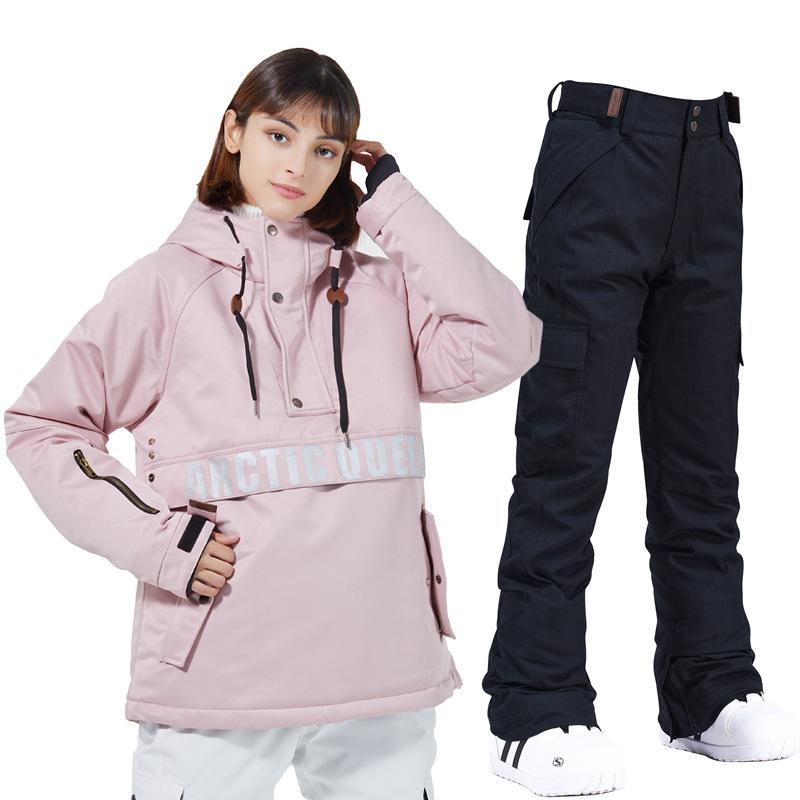 

Женский лыжный костюм с капюшоном, сноубордический костюм для пары, теплый утолщенный ветрозащитный водонепроницаемый лыжный костюм с капюшоном M