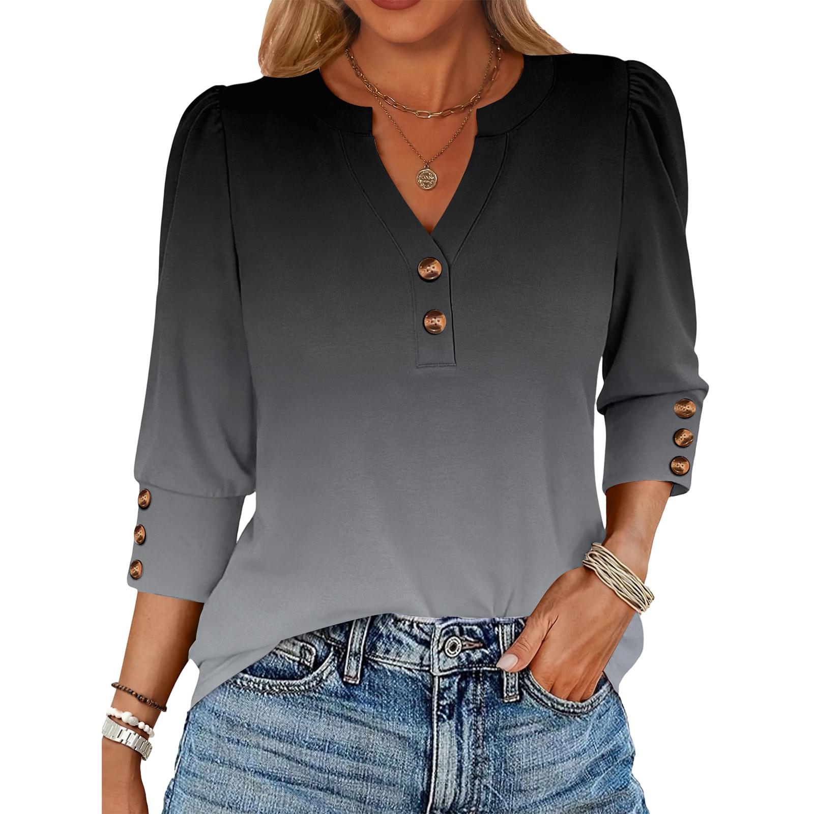 

women s loose 7-inch sleeve top with gradient print L