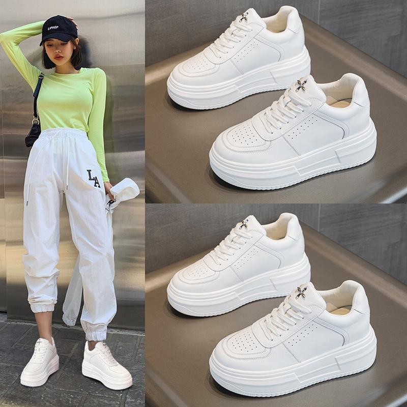 Little white shoes women's new women's shoes versatile shoes  breathable leather thick soles increase height casual board shoes women