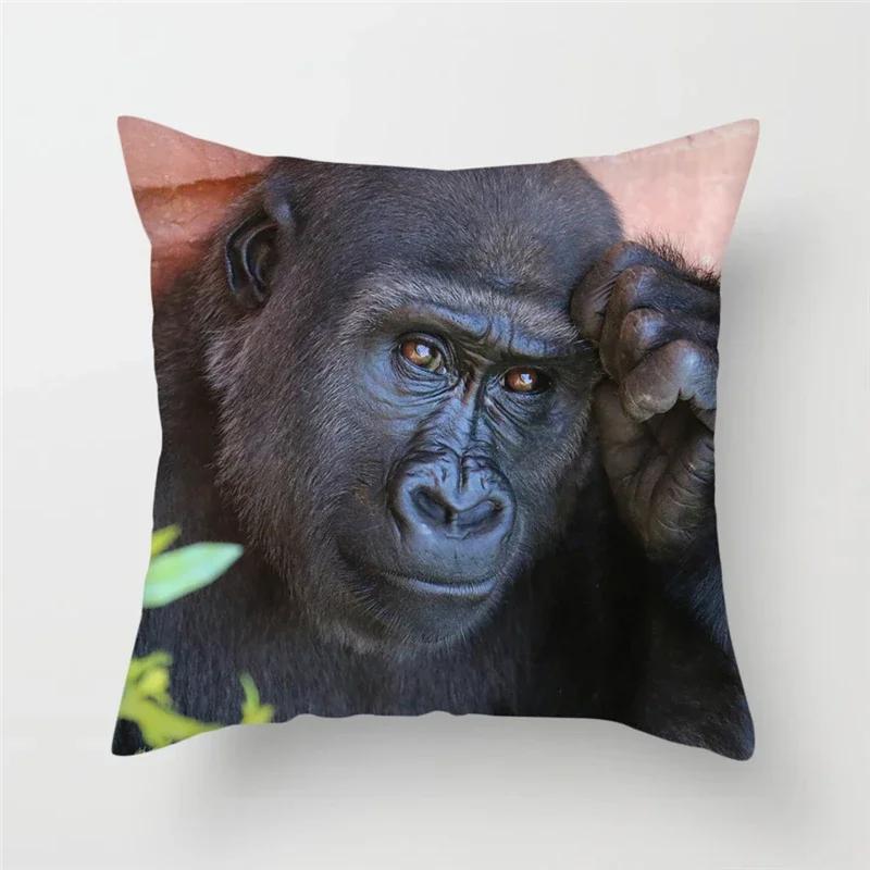 Monkey Apes Polyester Cushion Cover Wild Animal Monkey Raccoon Pattern Throw Pillow Case For Sofa Home Decorative Pillowcase