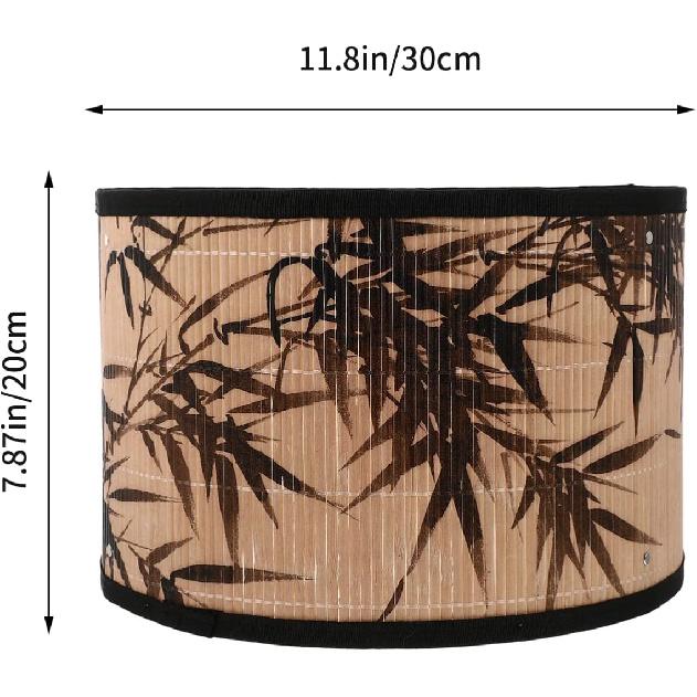 Drum Lamp Shade, E27 Vintage Lampshade Bamboos Pattern Chandelier Lamp Cover Replaceable Light Accessories for Pendant Floor Light, 30X30x20CM
