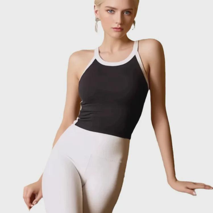 High-Intensity Contrast Yoga Vest: Premium Nude One-Piece Sportswear for Pilates & Fitness