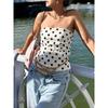Shemoda Summer Easiest for Match Polka Dot Print Pleated High Waist Silm Sexy off-Neck Tube Top Vest Tops Women